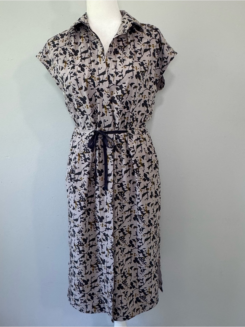 REI Cooperative Floral Print Midi Shirt Dress Drawstring Waist Cap Sleeve XS - Picture 2 of 15